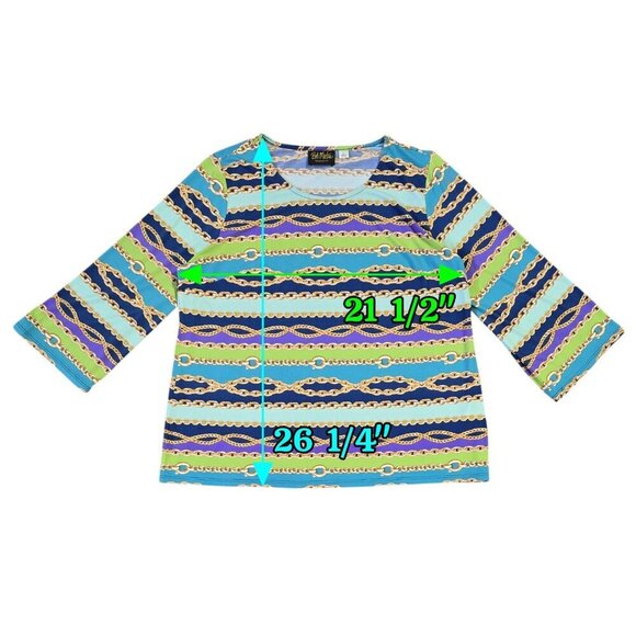 Bob Mackie Wearable Art Multicolor Chain Stripe Liquid Knit Top Colorful Unique - Picture 3 of 8